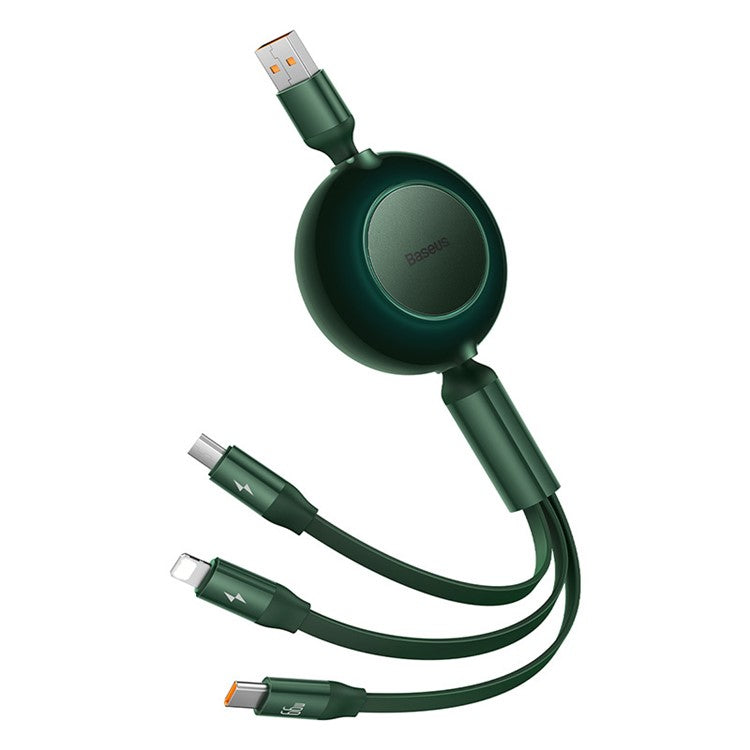 BASEUS Bright Mirror 2 Series Retractable Fast Charging Cable USB to M+L+C 66W, 1.1m - Green