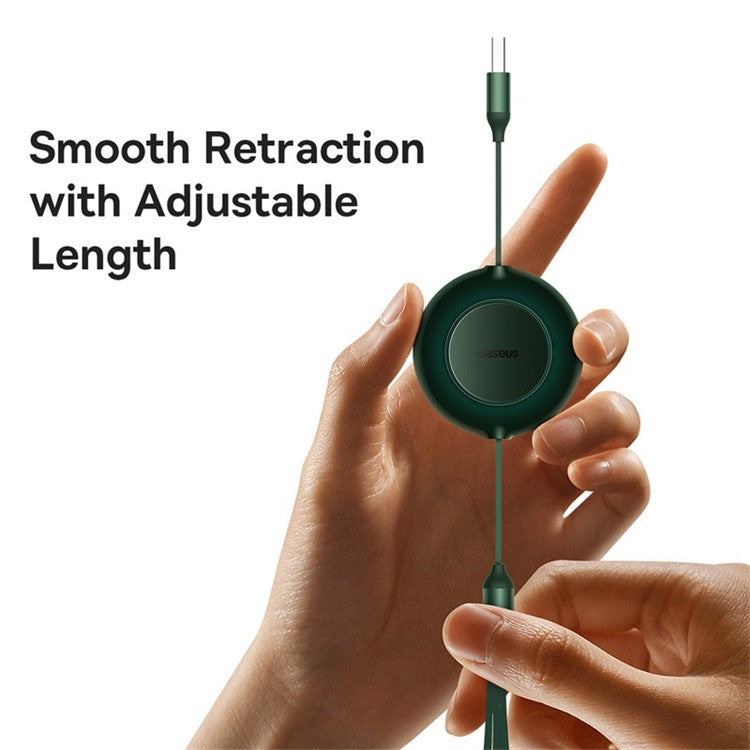BASEUS Bright Mirror 2 Series Retractable Fast Charging Cable USB to M+L+C 66W, 1.1m - Green