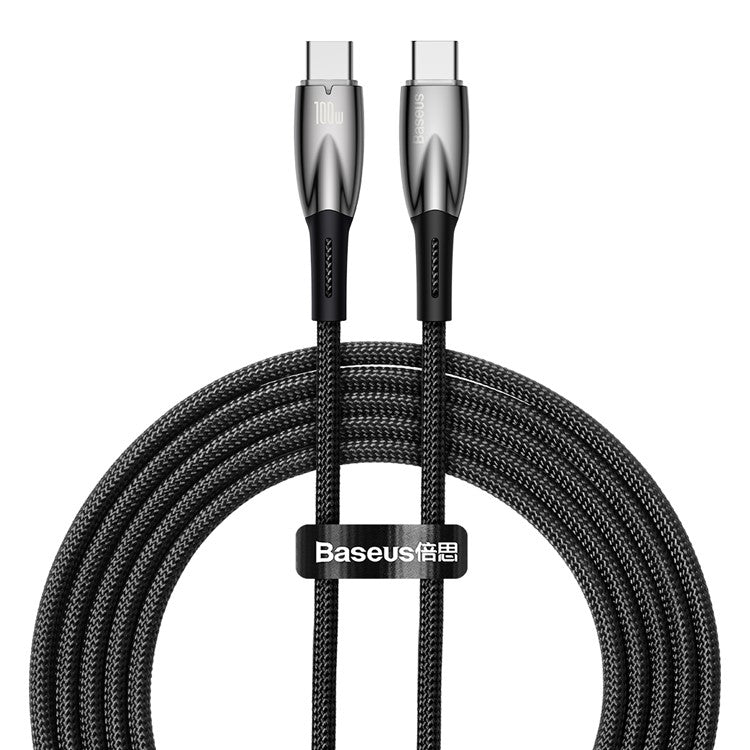 BASEUS Glimmer Series Type-C to Type-C Charging Cable 2m PD 100W Zinc Alloy Nylon Braided USB-C Charger Cable - Black