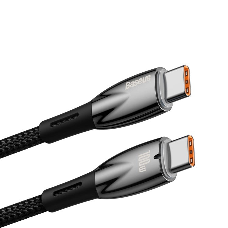 BASEUS Glimmer Series Type-C to Type-C Charging Cable 2m PD 100W Zinc Alloy Nylon Braided USB-C Charger Cable - Black