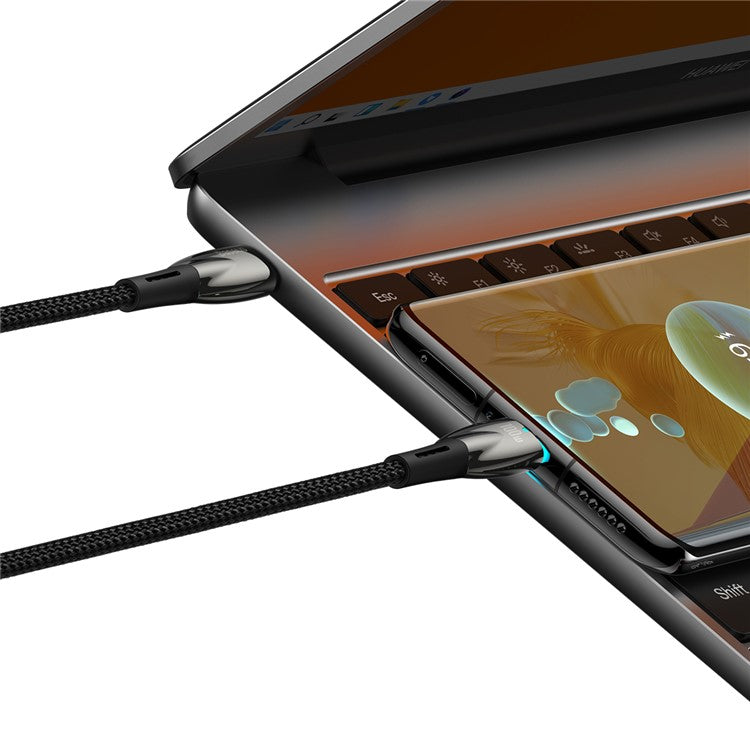 BASEUS Glimmer Series Type-C to Type-C Charging Cable 2m PD 100W Zinc Alloy Nylon Braided USB-C Charger Cable - Black