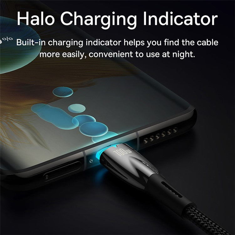 BASEUS Glimmer Series Type-C to Type-C Charging Cable 2m PD 100W Zinc Alloy Nylon Braided USB-C Charger Cable - Black