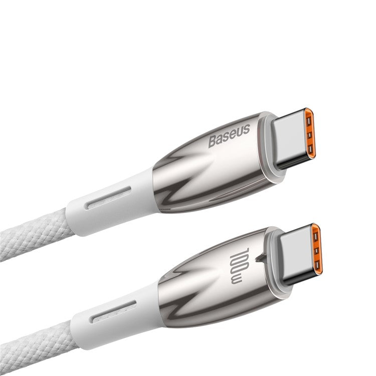 BASEUS Glimmer Series Type-C to Type-C Charging Cable 2m PD 100W Zinc Alloy Nylon Braided USB-C Charger Cable - White