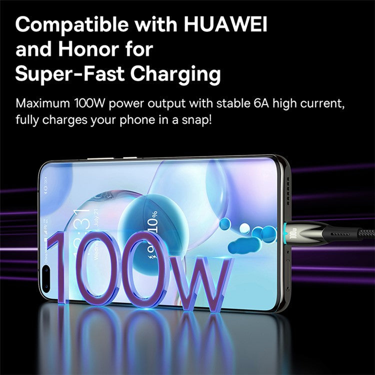 BASEUS Glimmer Series USB to Type-C Charging Cable 2m 100W Nylon Braided Fast Charger Cable - Black