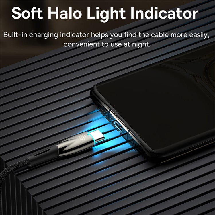 BASEUS Glimmer Series USB to Type-C Charging Cable 2m 100W Nylon Braided Fast Charger Cable - Black