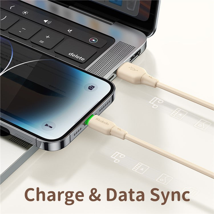 MCDODO Alpha Series CA-474 1.2m USB-A to Lightning Cable 3A Silicone Data Cord - Beige