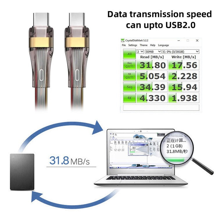 UC-003-FL-1.0M 1m USB-C to USB-C Flat Power Cable USB2.0 65W Fast Charge Laptop Tablet Phone Data Cable