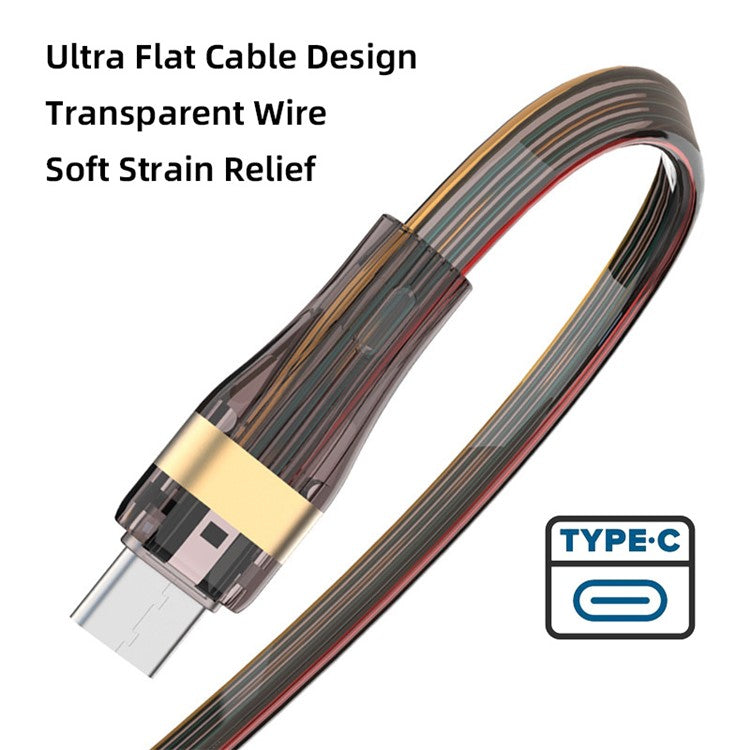 UC-003-FL-1.0M 1m USB-C to USB-C Flat Power Cable USB2.0 65W Fast Charge Laptop Tablet Phone Data Cable