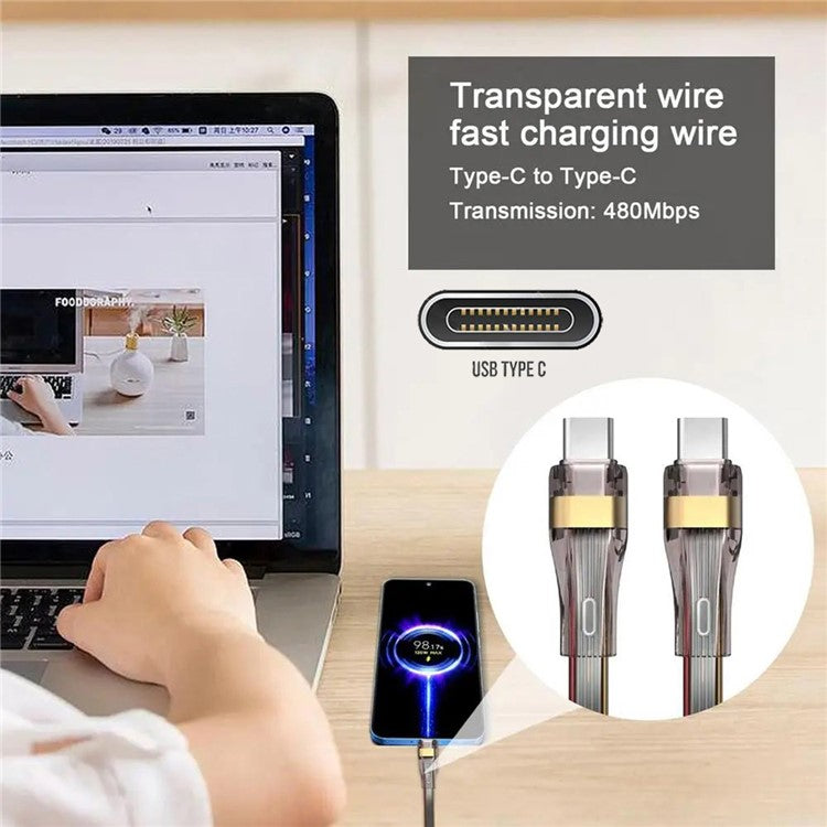 UC-003-FL-1.0M 1m USB-C to USB-C Flat Power Cable USB2.0 65W Fast Charge Laptop Tablet Phone Data Cable