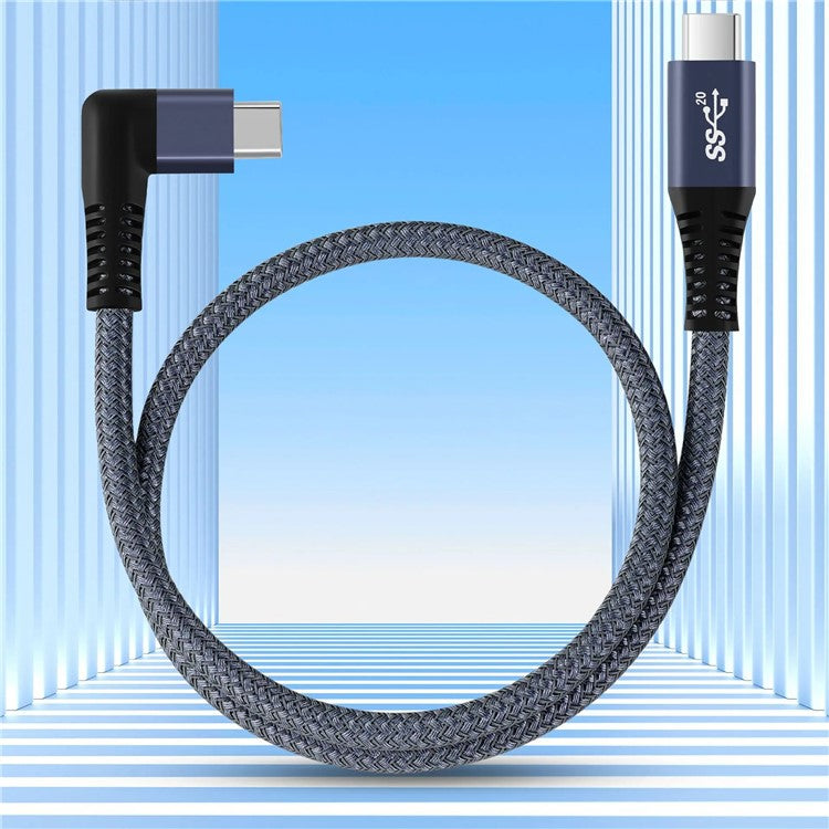 0.5m 100W USB-C to USB-C Braided Cable, Right Angle Type-C Fast Charging Data Cable, 20Gb / s, 4K 60Hz