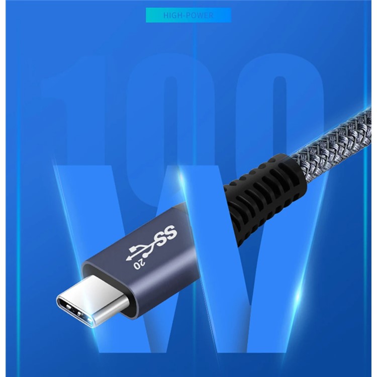 1m USB-C to USB-C Data Cable, Right Angle Type-C 100W Charging Cable, 20Gb / s, 4K 60Hz
