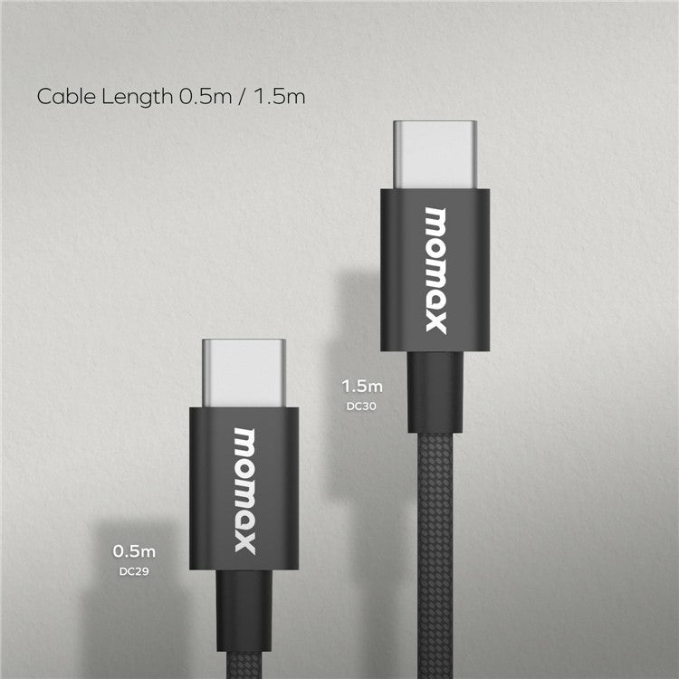 MOMAX Elite 1.5m USB C to USB C PD 60W Fast Charging Wire Nylon Braided Data Cable - Black