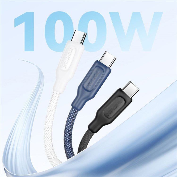 MOMAX Elite 2m Nylon Braided Charging Cable PD 100W USB C to USB C Data Cord - Blue