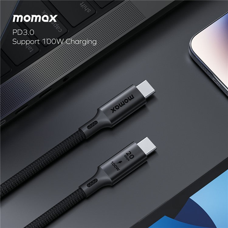 MOMAX Elite 1m USB3.2 Type-C to Type-C PD 100W Fast Charging Braided Data Cable - Black