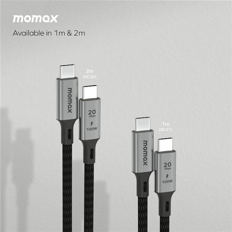 MOMAX Elite 1m USB3.2 Type-C to Type-C PD 100W Fast Charging Braided Data Cable - Titanium Gold