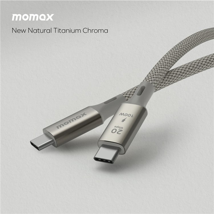 MOMAX Elite 1m USB3.2 Type-C to Type-C PD 100W Fast Charging Braided Data Cable - Titanium Gold
