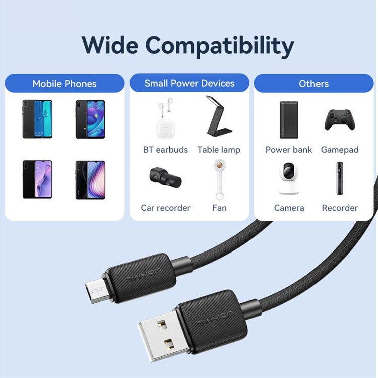 USAMS US-SJ690 1m Micro USB 2A Fast Charging Cable Copper Wire 480Mbps Data Transmission Cord - White