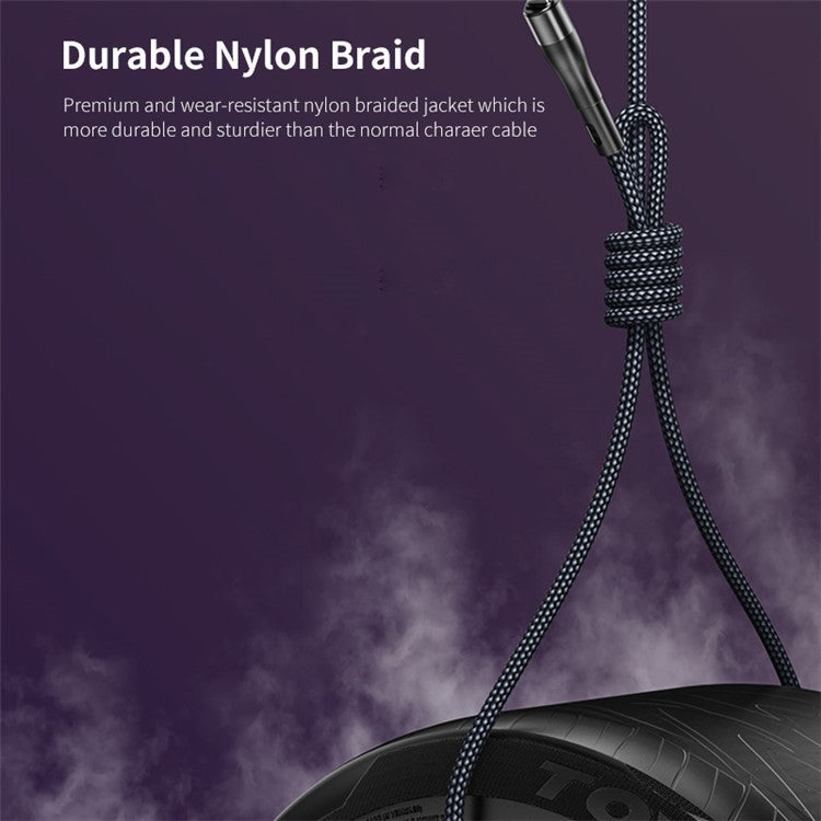 ENKAY 1.3m USB / Type-C to iP / Type-C / Micro USB 5A Fast Charge Data Cable with LED Indicator, Nylon Braided - Black