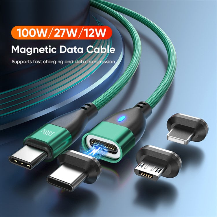 ENKAY 1m 24Pin PD 100W Type-C to iP / Type-C / Micro USB Magnetic Charging Data Cable with LED Indicator - Green