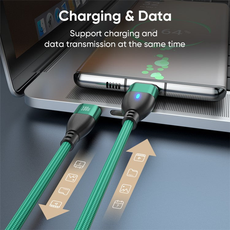 ENKAY 1m 24Pin PD 100W Type-C to iP / Type-C / Micro USB Magnetic Charging Data Cable with LED Indicator - Green