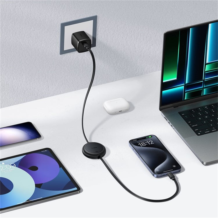 BASEUS Free2Pull Mini CB000088 1m 60W Telescopic Data Cable Type-C to Type-C Fast Charging Cable - Black