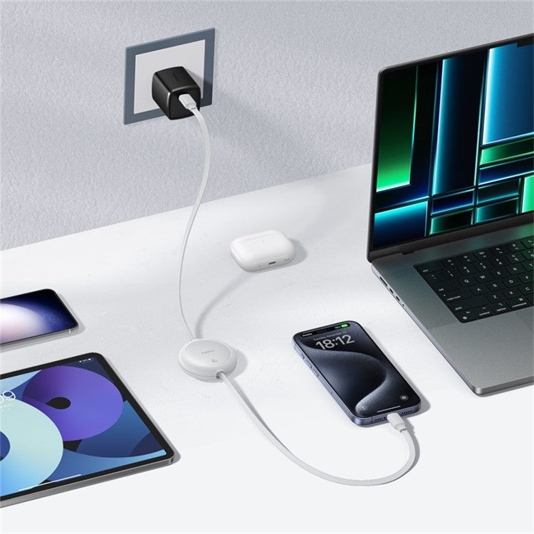 BASEUS Free2Pull Mini CB000088 1m 60W Telescopic Data Cable Type-C to Type-C Fast Charging Cable - White