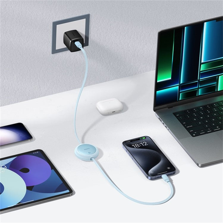 BASEUS Free2Pull Mini CB000088 1m 60W Telescopic Data Cable Type-C to Type-C Fast Charging Cable - Blue