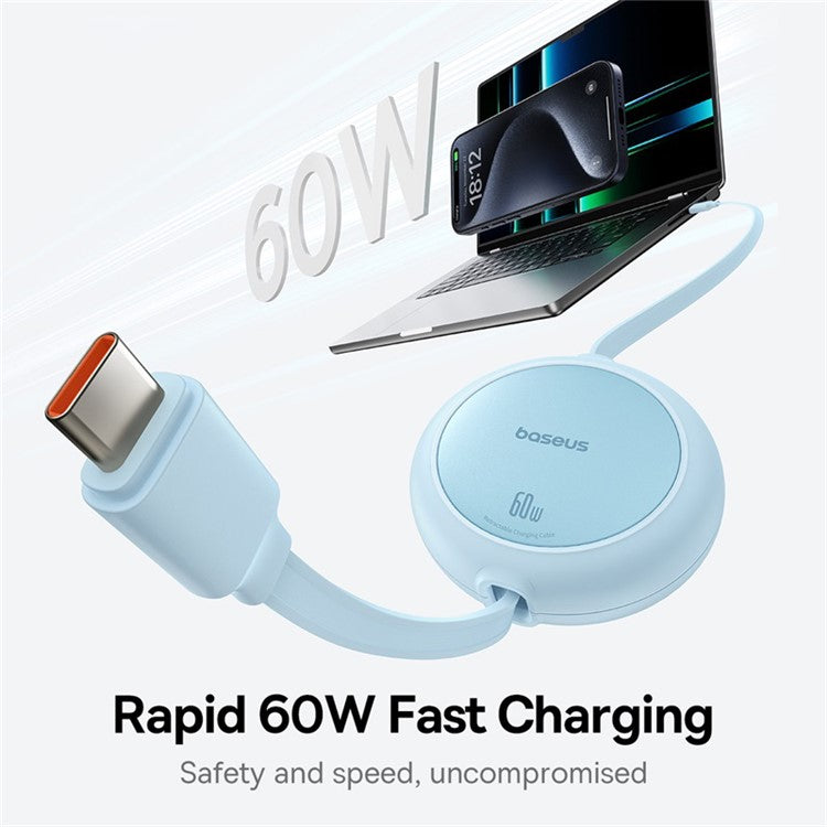 BASEUS Free2Pull Mini CB000088 1m 60W Telescopic Data Cable Type-C to Type-C Fast Charging Cable - Blue