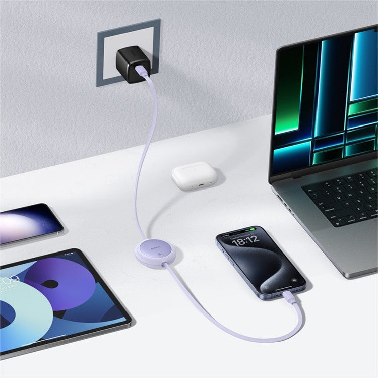 BASEUS Free2Pull Mini CB000088 1m 60W Telescopic Data Cable Type-C to Type-C Fast Charging Cable - Purple
