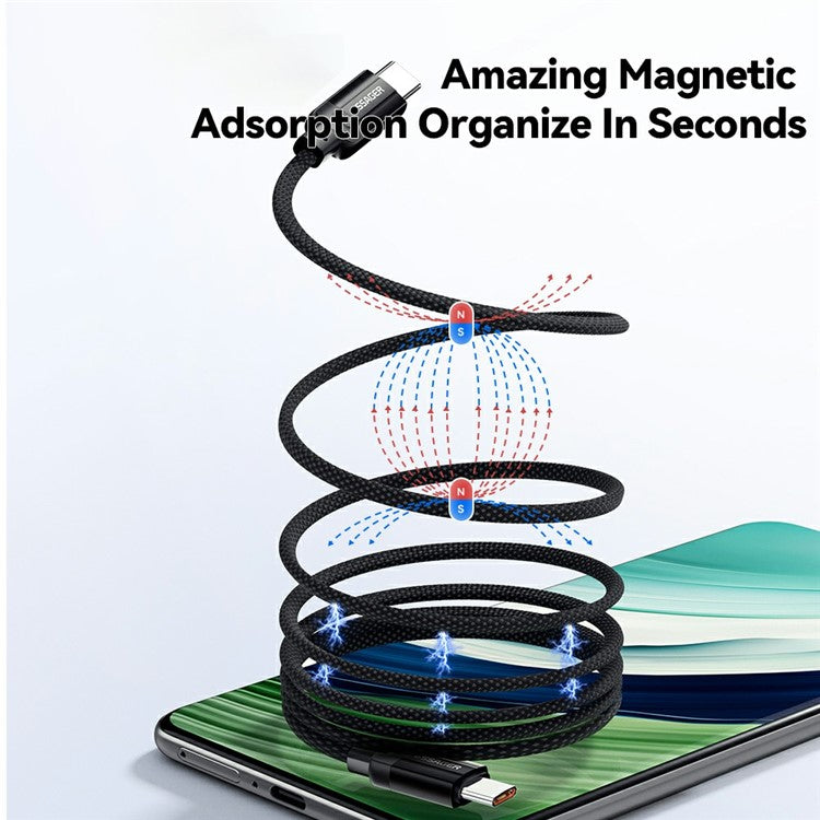 ESSAGER ES-X55 1m Magnetic Coiled 100W USB C to USB C Cable Braided Type C Fast Charging Cable