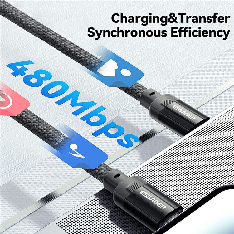 ESSAGER ES-X55 1m Magnetic Coiled 100W USB C to USB C Cable Braided Type C Fast Charging Cable