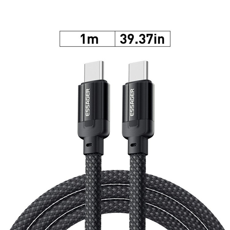 ESSAGER ES-X55 1m Magnetic Coiled 100W USB C to USB C Cable Braided Type C Fast Charging Cable