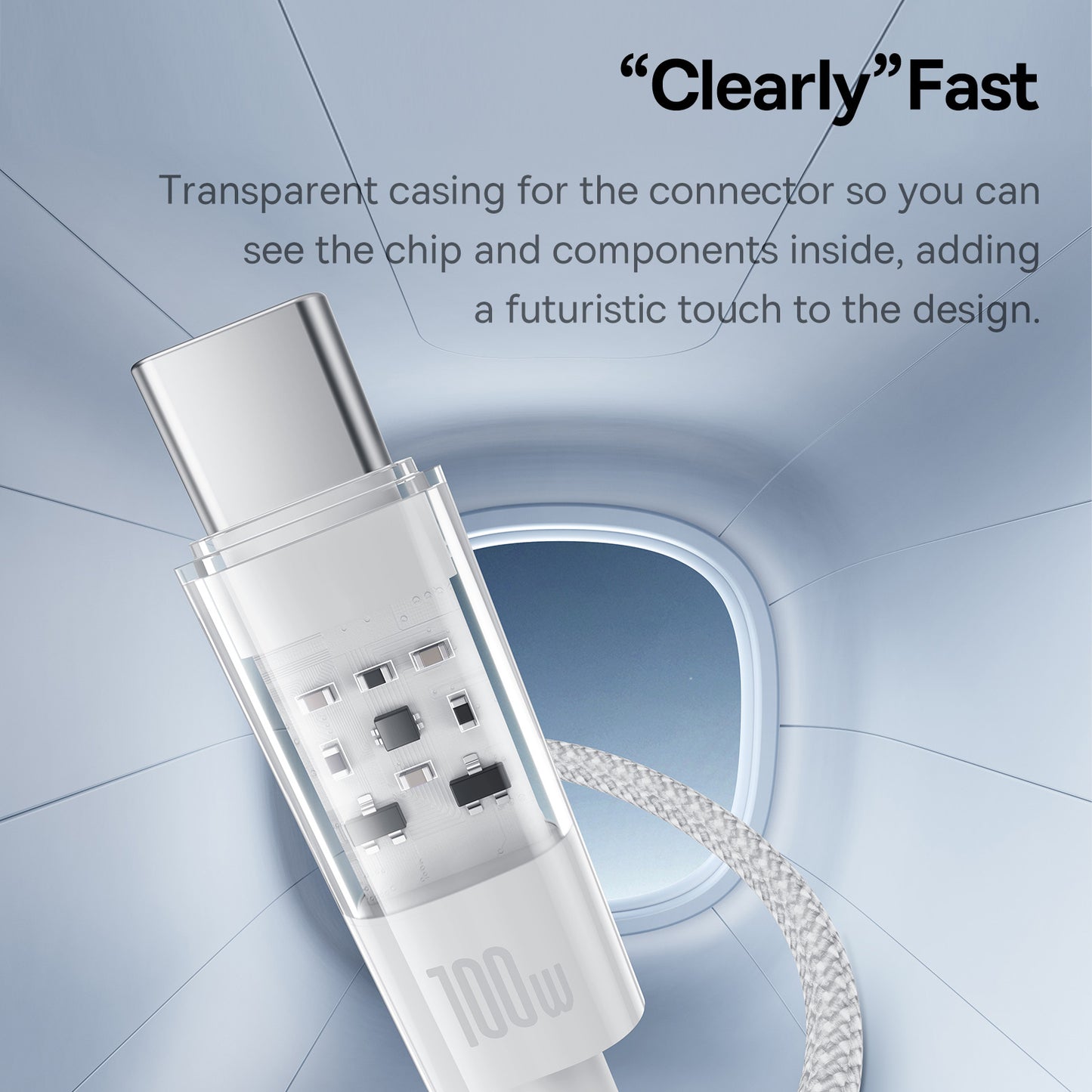 BASEUS Gem 100W Fast Charging Nylon Braided USB-A to Type-C Data Cable, 1m - White