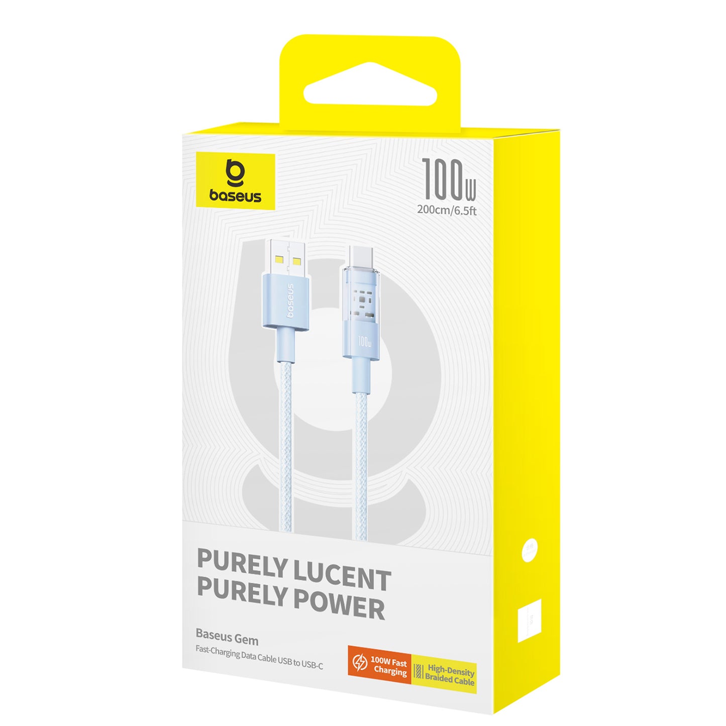 BASEUS Gem 100W Fast Charging Nylon Braided USB-A to Type-C Data Cable, 1m - Blue