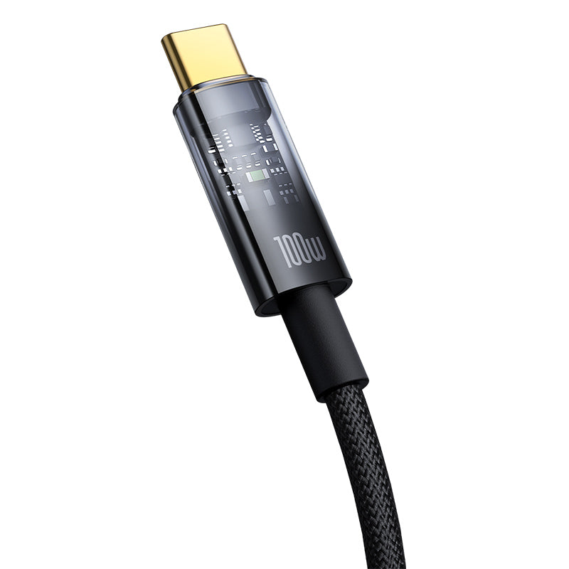 BASEUS Explorer Type-C to Type-C Nylon Braided Wire PD 100W Fast Charging Cable, 2m - Black