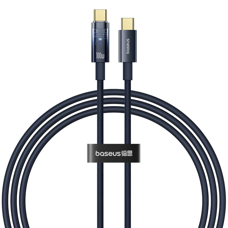 BASEUS Explorer Type-C to Type-C Nylon Braided Wire PD 100W Fast Charging Cable, 2m - Dark Blue