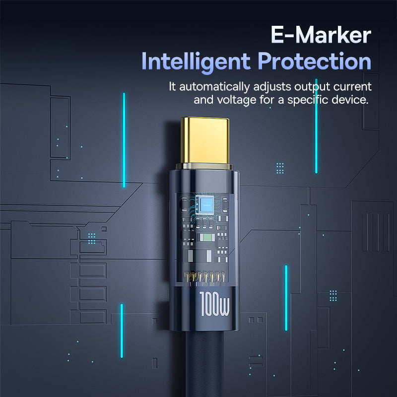 BASEUS Explorer Type-C to Type-C Nylon Braided Wire PD 100W Fast Charging Cable, 2m - Dark Blue