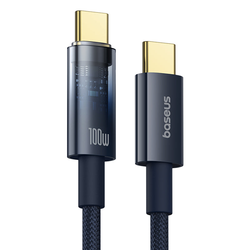 BASEUS Explorer Type-C to Type-C Nylon Braided Wire PD 100W Fast Charging Cable, 2m - Dark Blue