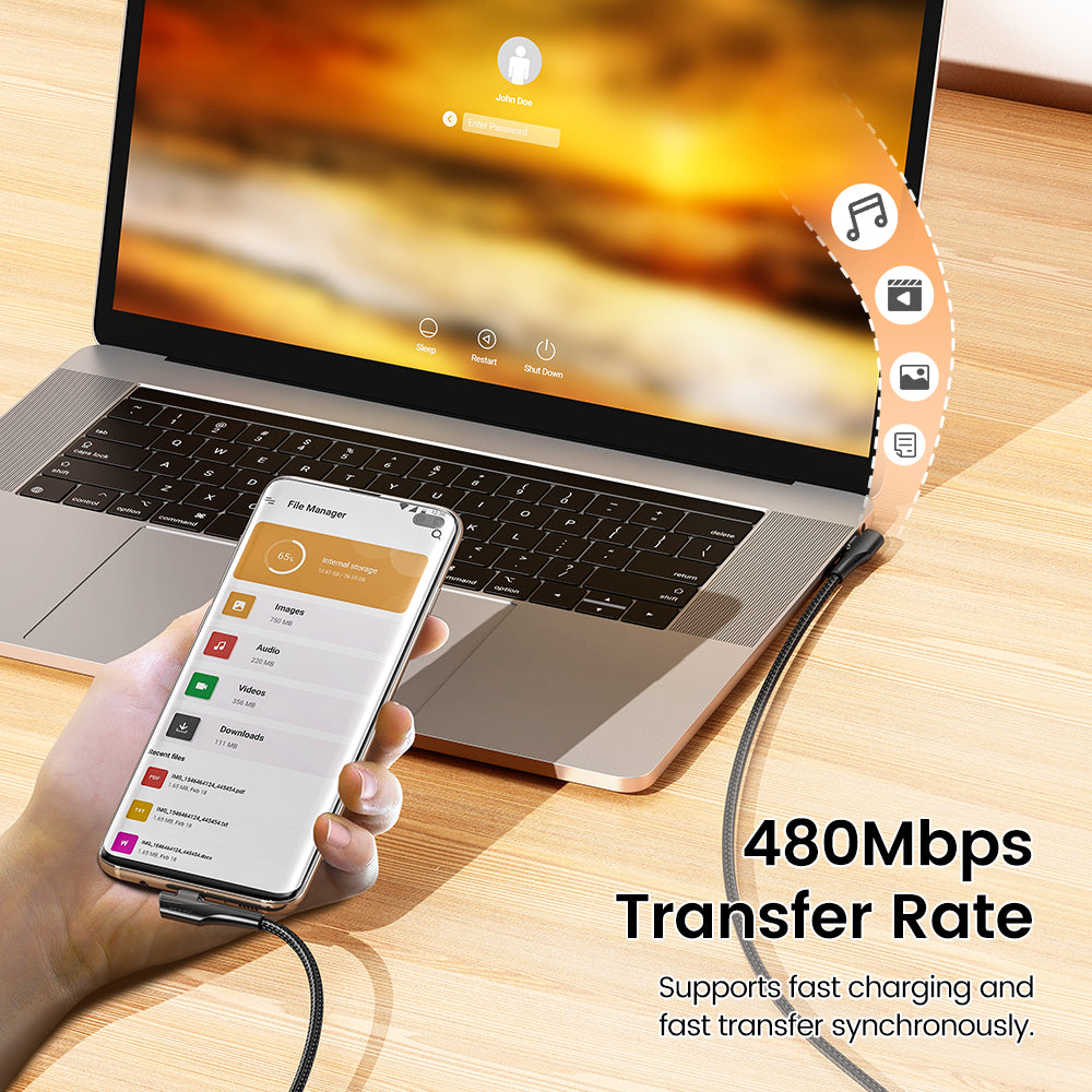 TOOCKI TQ-X15C3 1m USB-C to USB-C Double Elbow Cable 60W Right Angled Braided Data Cord
