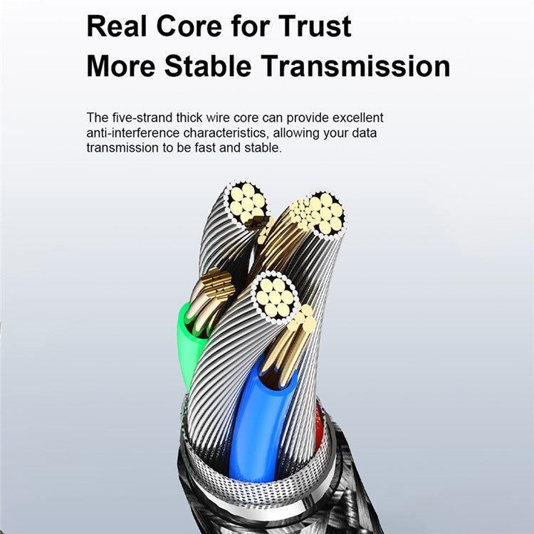 USLION US0188 USB-A to USB-C Charging Cable 1m Braided Data Cord - Black