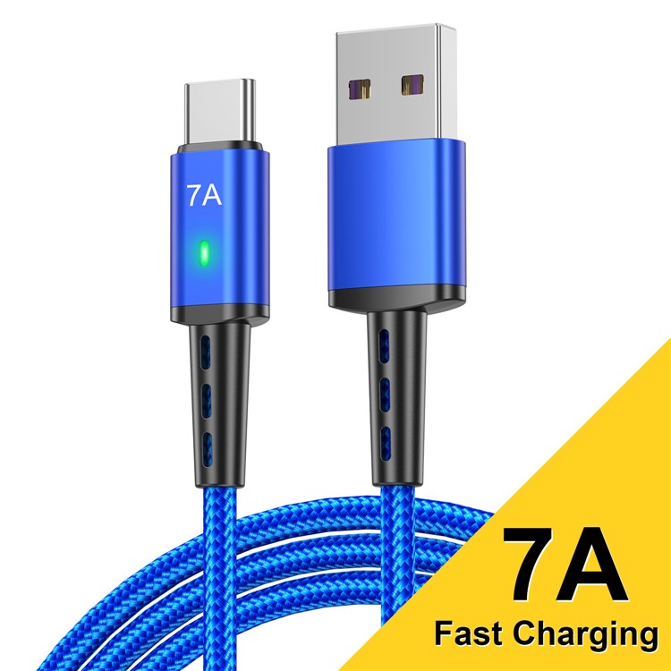 USLION US0188 USB-A to USB-C Charging Cable 1m Braided Data Cord - Blue