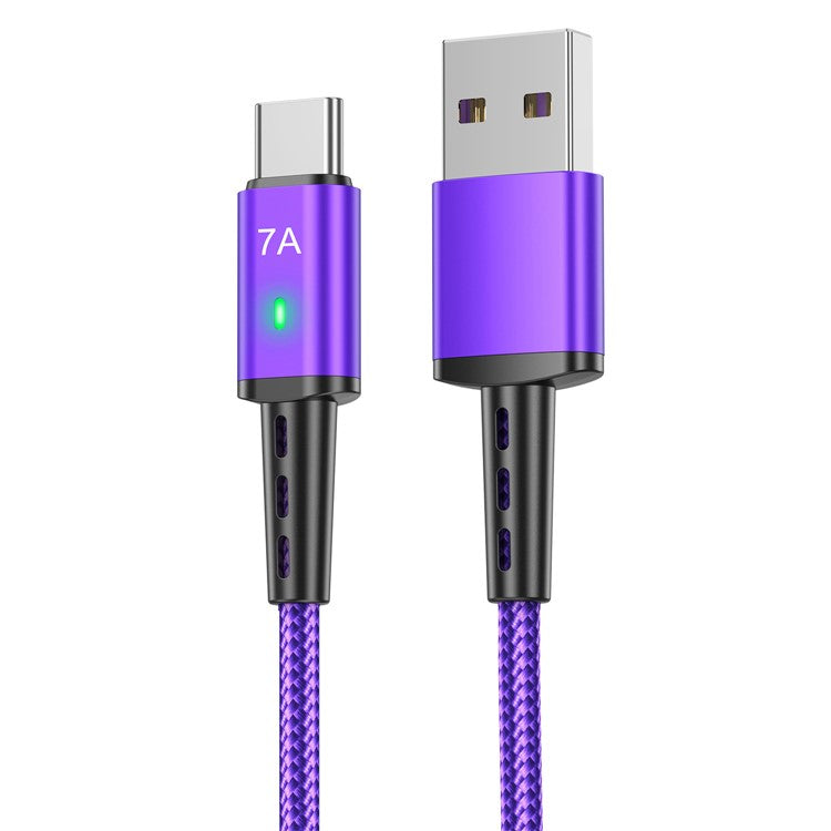 USLION US0188 USB-A to USB-C Charging Cable 1m Braided Data Cord - Purple