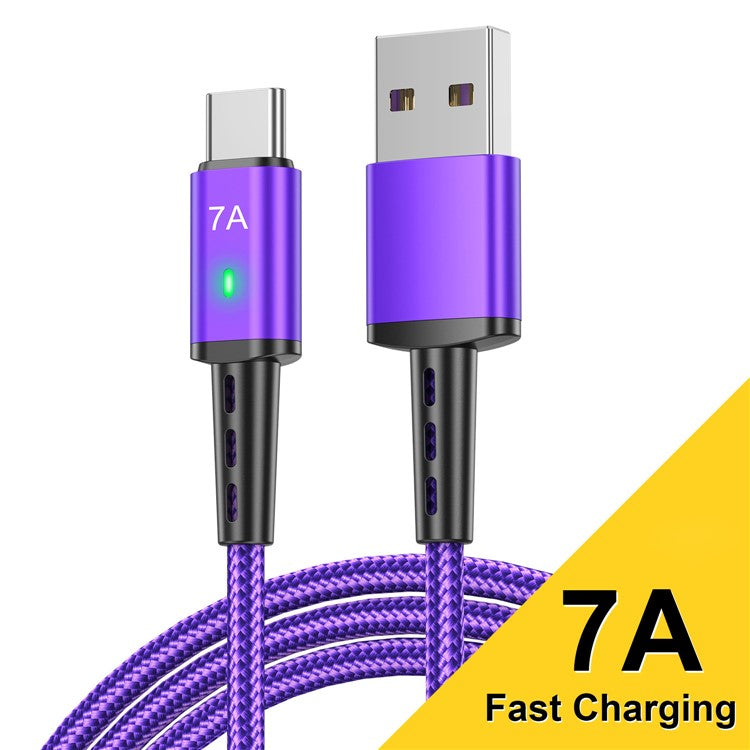 USLION US0188 USB-A to USB-C Charging Cable 1m Braided Data Cord - Purple