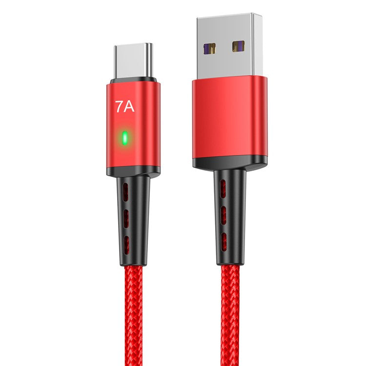USLION US0188 USB-A to USB-C Charging Cable 1m Braided Data Cord - Red