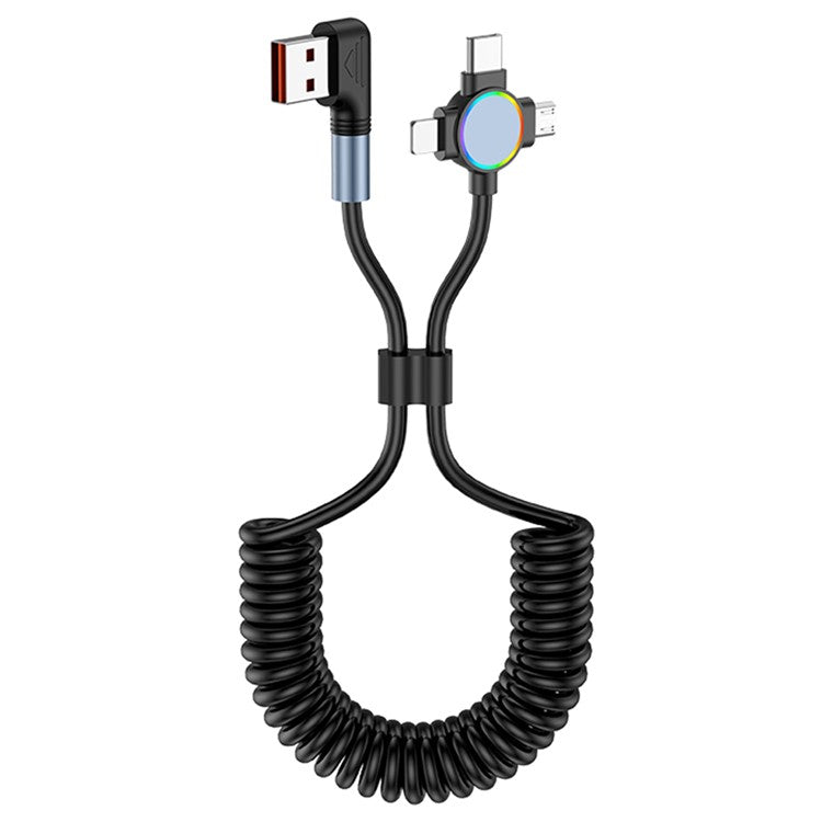 USB to Micro+Type-C+iP 3-in-1 Fast Charging Spring Cable Support Carplay - L-shaped Elbow