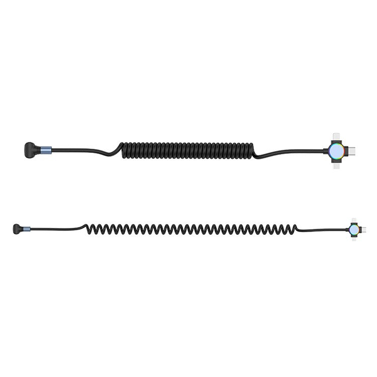 USB to Micro+Type-C+iP 3-in-1 Fast Charging Spring Cable Support Carplay - L-shaped Elbow