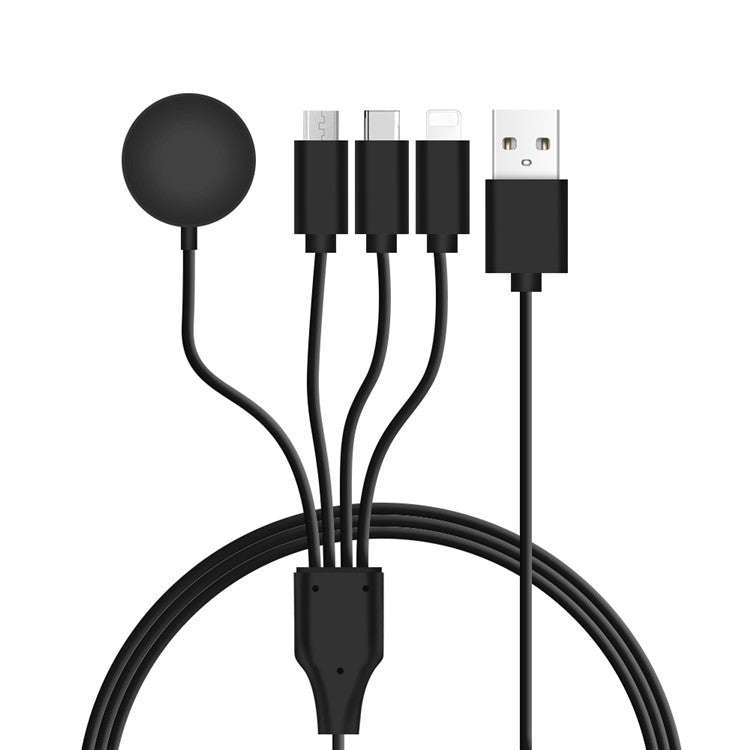 122cm USB to Type-C / 8-pin / Micro / Square Watch Wireless Charger Splitter Cable for Apple Watch / Phone, with Decoding Chip - Black