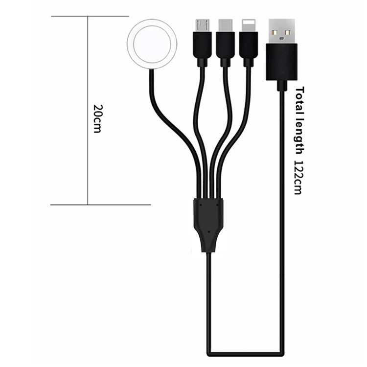 122cm for Apple Watch / Phone Type-C Plug 4-in-1 Charging Cable Watch Wireless Charging Dock, with Decoding Chip - Black