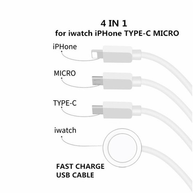 122cm for Apple Watch / Phone Type-C Plug 4-in-1 Charging Cable Watch Wireless Charging Dock, with Decoding Chip - White