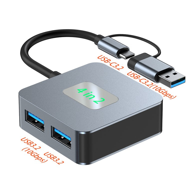 2320A Type-C / USB 4-in-1 USB Hub 2xTypc-C3.2 + 2xUSB3.2 10Gbps Data Transfer Adapter